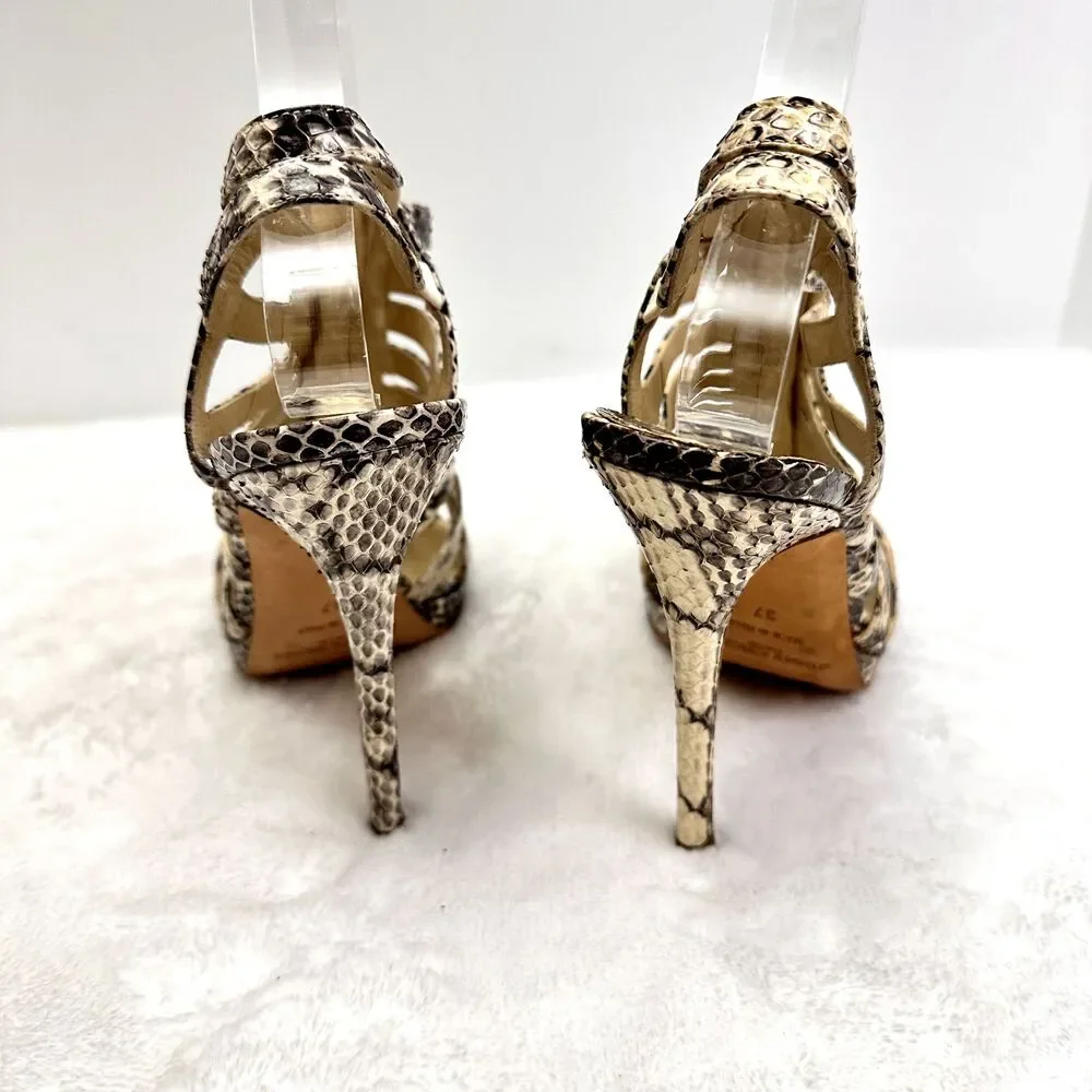 Jimmy Choo Women's Snakeskin Heels Strappy Sandals Front Gold Zip Python SZ 37 - Picture 4 of 14